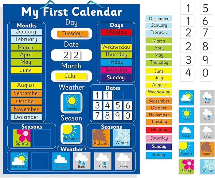 Interactive Children's Magnetic Learning Calendar - Blue- Fun Educational Tool for Time, Seasons,... | Amazon (US)