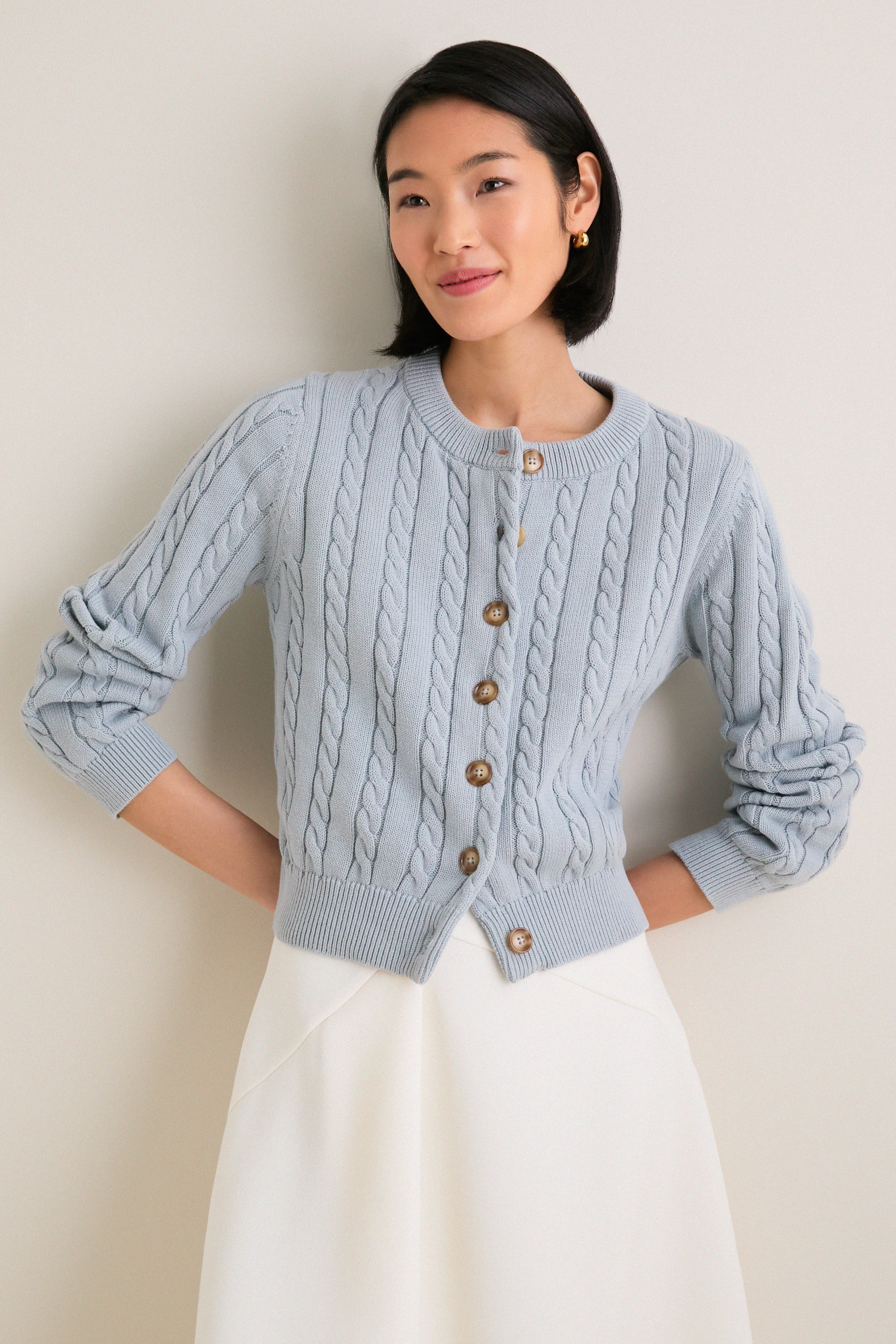 Blue Cotton Cable Draper Cardigan | Tuckernuck (US)