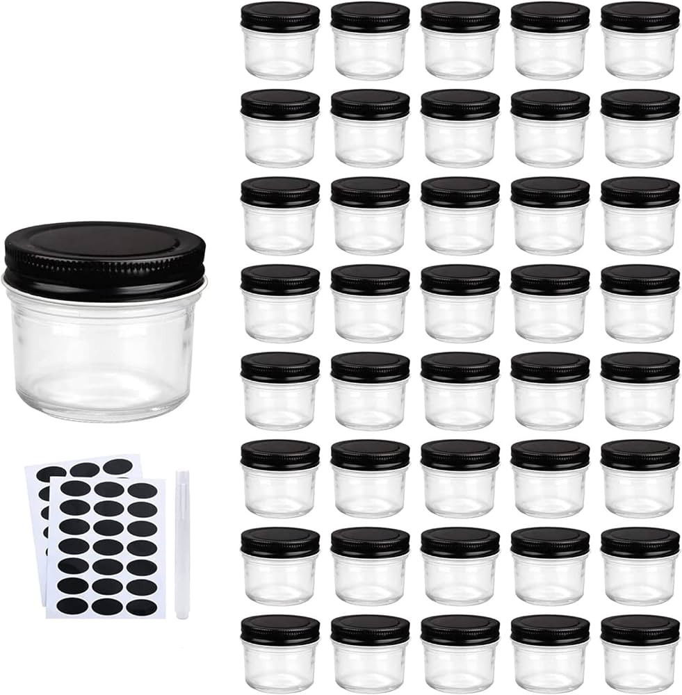 QAPPDA 4oz Glass Jars With Lids,Small Mason Jars Wide Mouth,Mini Canning Jars With Black Lids For... | Amazon (US)