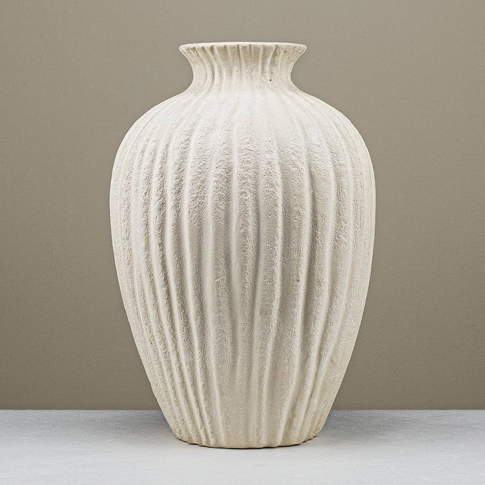 Handmade Ceramic Decorative Vase – Warm White Rustic Textured 10.4” Round Vase with Irregular... | Amazon (US)