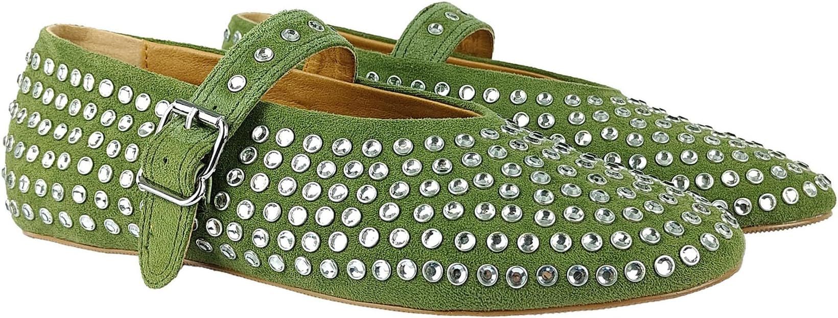 Women's Rhinestone Flats Crystal Studded Mary Jane Ballet Flats Shoes Buckle Ballerina Shoes | Amazon (US)