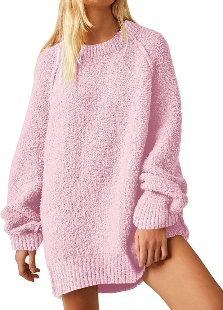UNCLECAT Womens Oversized Sweater 2025 Fall Trendy Fuzzy Crew Neck Long Sleeve Casual Tunic Sweat... | Amazon (US)