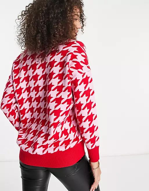 River Island dogtooth cardigan in red | ASOS (Global)