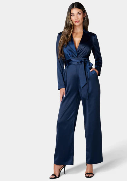 Satin Blazer Jumpsuit | Bebe