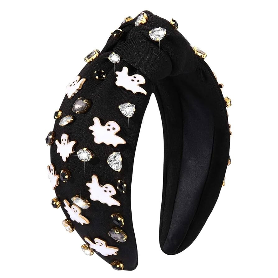 Halloween Headband for Women Spooky Pumpkin Spider Ghost Headband Jeweled Rhinestone Crystal Knot... | Amazon (US)