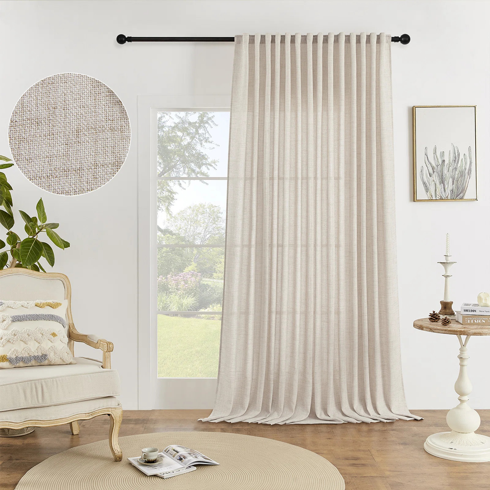 Extra Wide 100"x 96" Vintage Linen Curtain,Rod Pocket & Back Tab Window Drapes for Home,Hotel,or ... | Wayfair North America