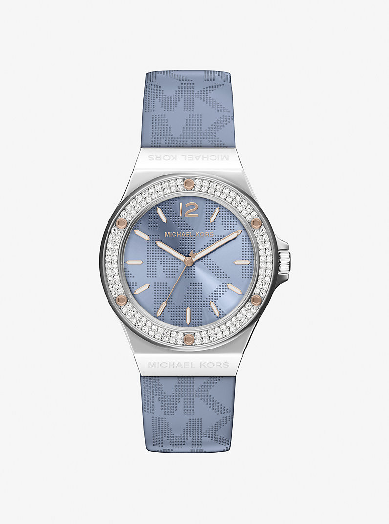 Lennox Pavé Silver-Tone and Logo Strap Watch | Michael Kors US