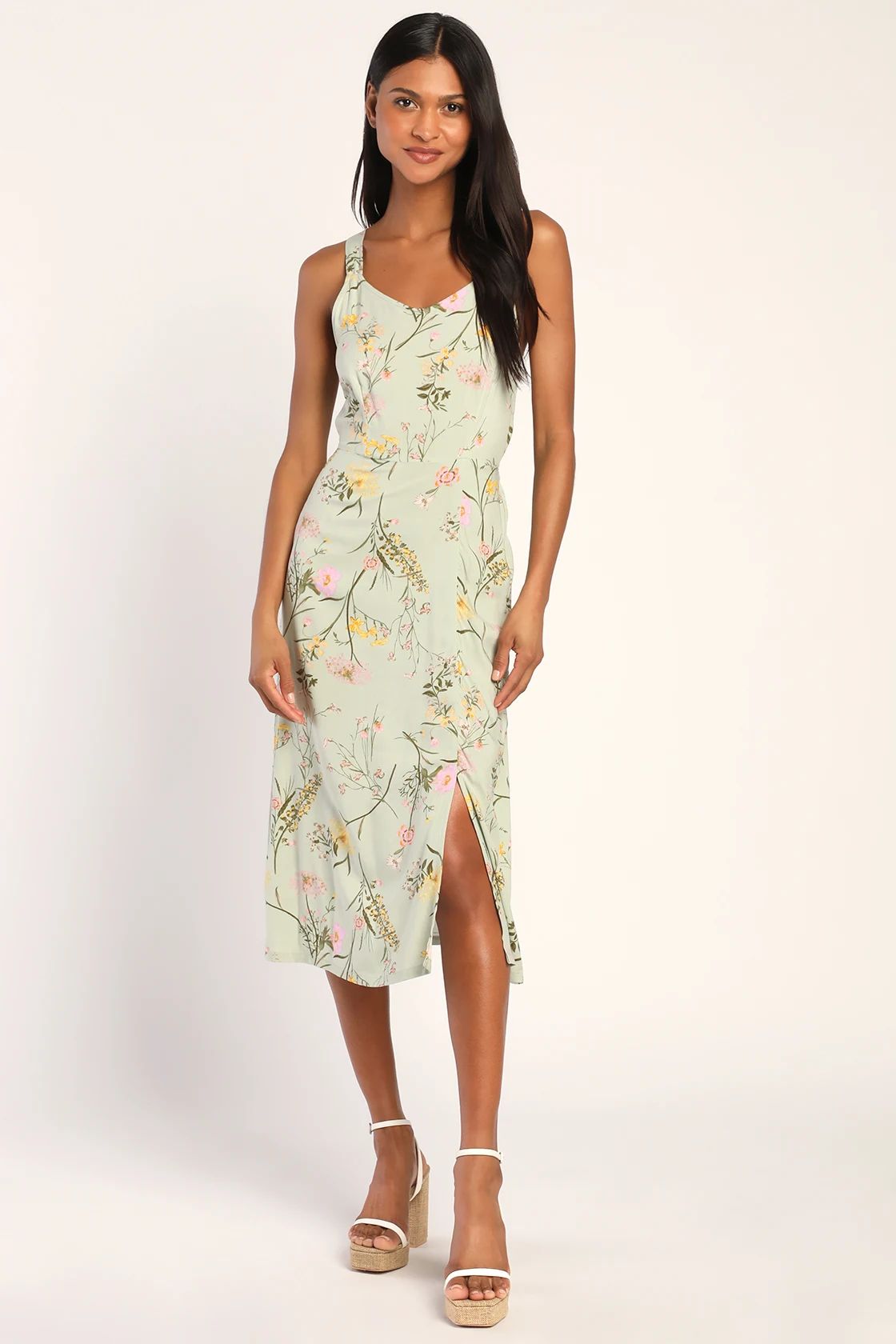Simply Easy Dusty Sage Floral Print Midi Dress | Lulus (US)