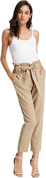 GRACE KARIN Women's Paper Bag Waist Pants Slim Fit Casual Office Pencil Pants | Amazon (US)