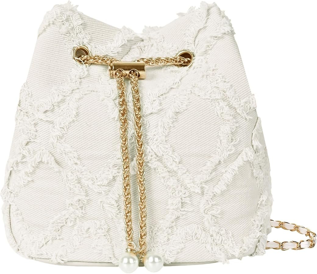 Denim Bucket Bag Quilted Drawstring Jean Purses for Women Denim Clutch Hobo Bags Crossbody Handba... | Amazon (US)