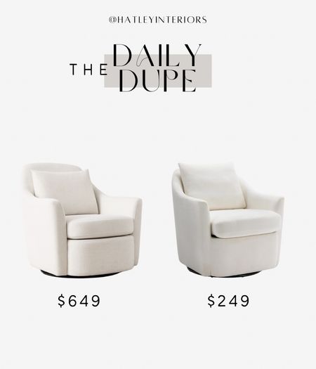 today’s daily dupe! 

white swivel chair, accent chair, amazon home, amazon finds, west elm dallas swivel chair dupe, designer dupe, look for less  

#LTKhome #LTKsalealert