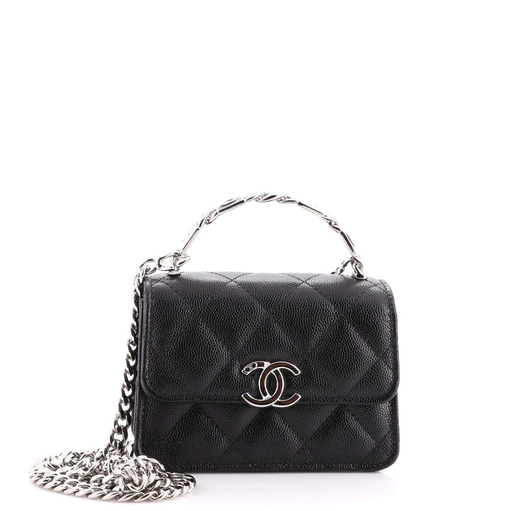 Coco Enamel Top Handle Flap Clutch with Chain Quilted Caviar | Rebag