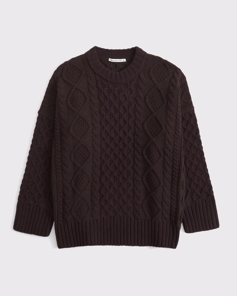 Oversized Cable-Knit Crew Sweater | Abercrombie & Fitch (US)