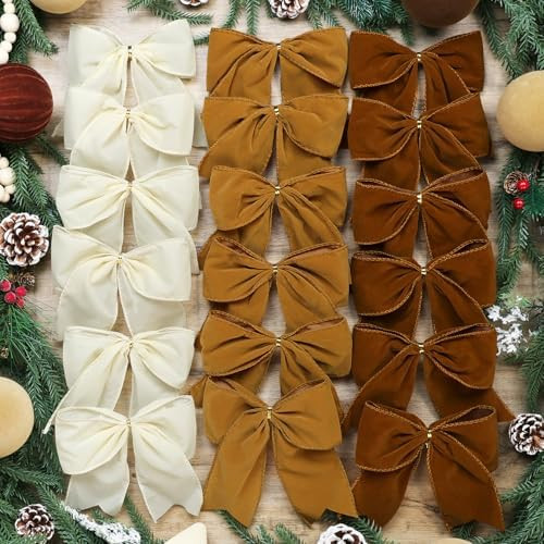 18Pcs Vintage Velvet Christmas Bows - 6 Inch Rustic Cozy Ribbon Bow Ornaments for Christmas Tree,... | Amazon (US)