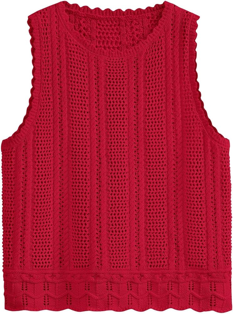 KIRUNDO Beach Vacation Clothes for Women Spring Summer Crochet Sweater Vest Tank Tops Cover Ups R... | Amazon (US)
