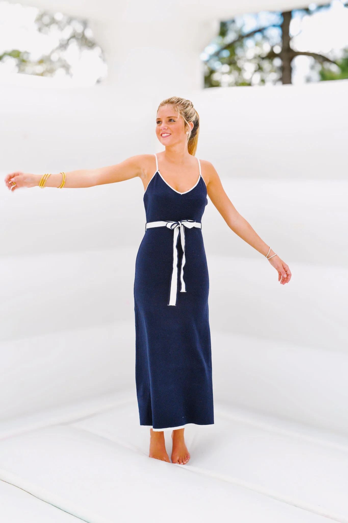 Allie Contrast Belted Maxi Dress - Navy/White | shopfancydboutiqe 