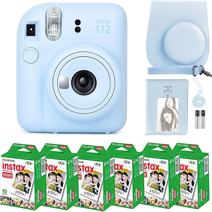 Fujifilm Instax Mini 12 Instant Camera Pastel Blue and Fuji Film Value Pack (60 Sheets) Bundle wi... | Amazon (US)