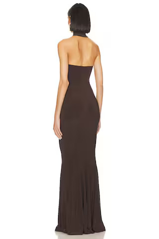 Norma Kamali Halter Turtle Fishtail Gown in Chocolate from Revolve.com | Revolve Clothing (Global)