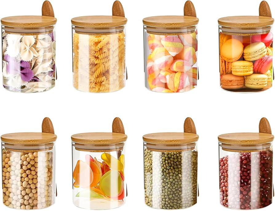 8 Pack Glass Jar with Bamboo Lids, 8Oz Glass Containers with Airtight Bamboo Lid and Spoons,100% ... | Amazon (US)