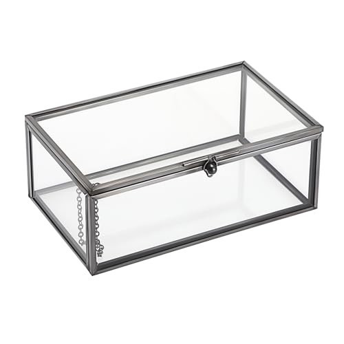 Hipiwe Vintage Glass Keepsake Box - Rectangle Jewelry Display Organizer with Lidded Box for Home Decor and Storage of Trinket Rings, Bracelet - Black, Small | Amazon (US)