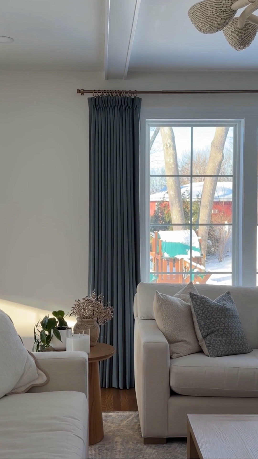 Here's all the details of my curtains so you can get the same ones!
-Color: Smoke Blue
-Header Type: Triple pleat
-Single panel finished width: Whatever width you need (mine are 60").
-Length: Measure the length you need from the curtain rod to the floor. (Mine are 94 inches for 8.5 foot ceilings).
Lining: (optional) I have 140GSM room darkening lining
Memory Shaped: (optional) I have it. If you don't get it, you just need to train the curtains.

The adjustable ratchet hooks come with the curtains, but you will need rings.

#LTKHome