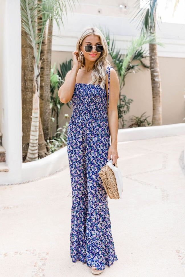 Aware Of This Navy Floral Flare Leg Jumpsuit | The Pink Lily Boutique