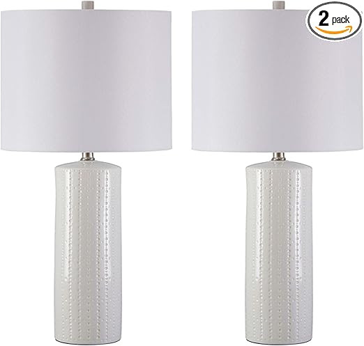 Signature Design by Ashley Steuben Textured Ceramic Table Lamp, Set of 2 Lamps, 25", Solid White | Amazon (US)