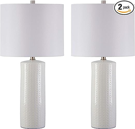 Signature Design by Ashley Steuben Textured Ceramic Table Lamp, Set of 2 Lamps, 25", Solid White | Amazon (US)