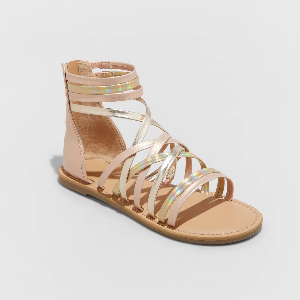 Girls' Dion Gladiator Ankle Strap Sandals - Cat & Jack 5, MultiColored | Target