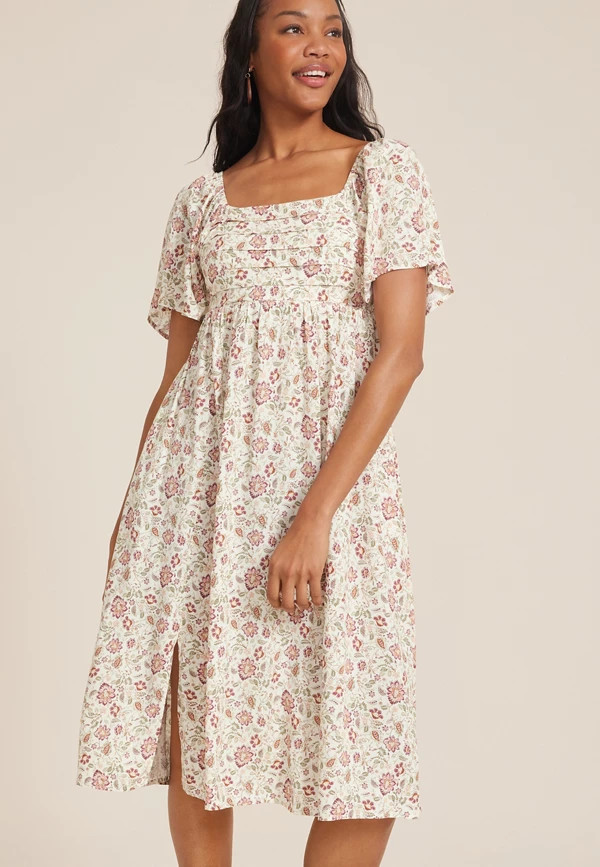 Floral Pleated Bodice Midi Dress | Maurices
