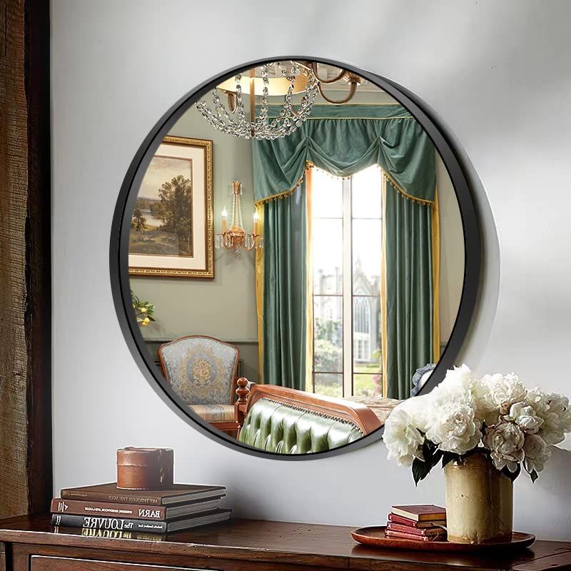 LOAAO Black Round Mirror for Wall, 24 Inch Round Bathroom Mirror, Black Circle Mirror with Matte Bla | Amazon (US)