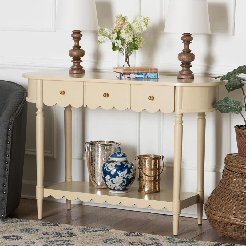 bali & pari Liba Console Table - 3-Drawer Accent Table with Scalloped Detailing and Open Shelf St... | Wayfair North America