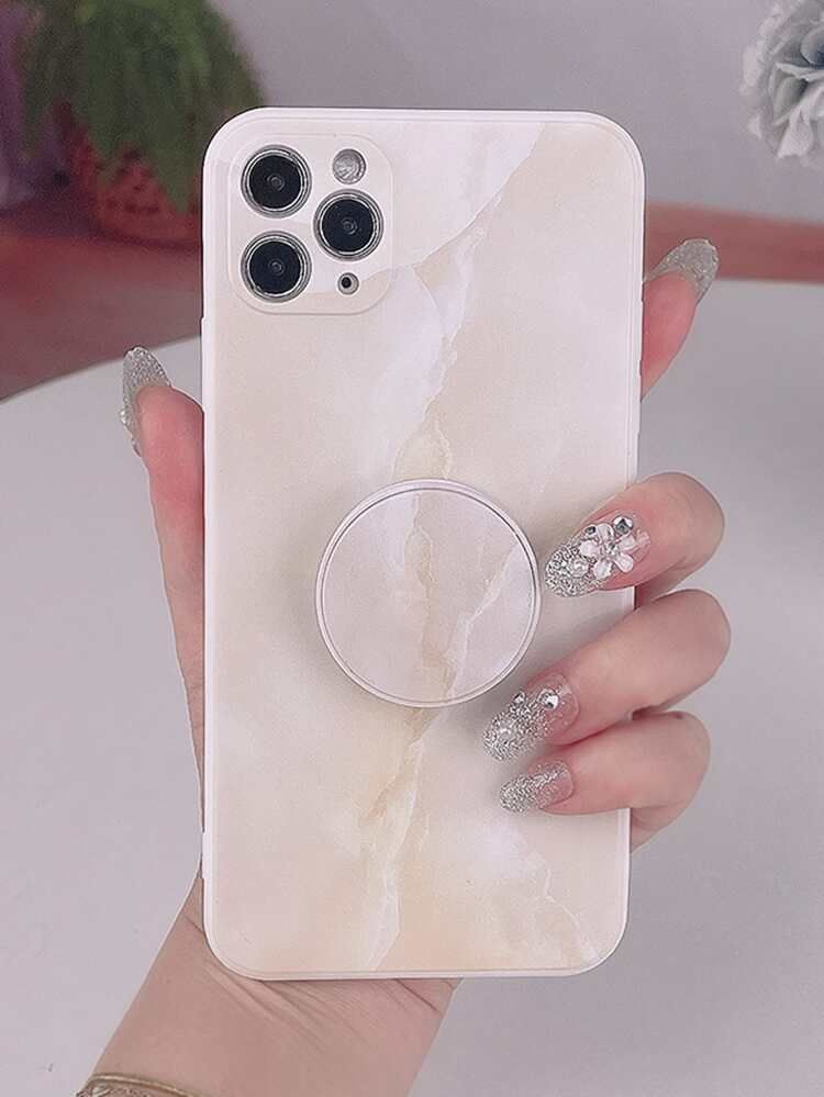 Marble Pattern Phone Case With Stand-Out Phone Grip | SHEIN