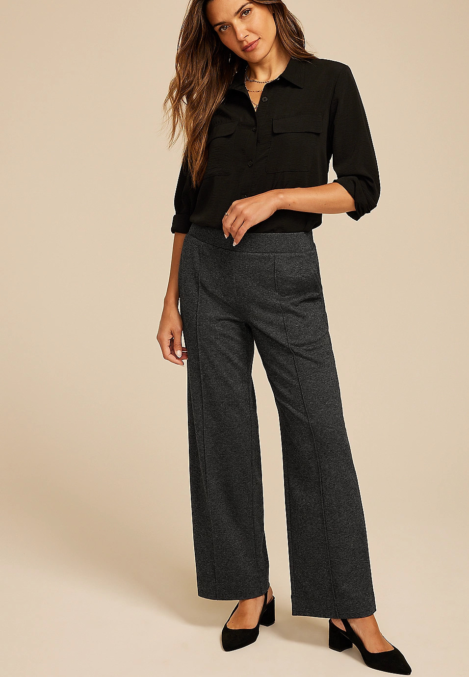 Herringbone Knit High Rise Wide Leg Pant | Maurices