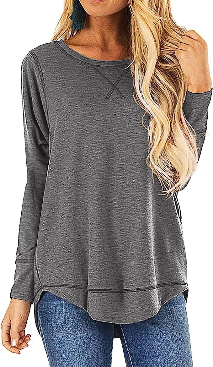 HIYIYEZI Fall Tops for Women Long Sleeve Side Split Casual Loose Tunic Top | Amazon (US)