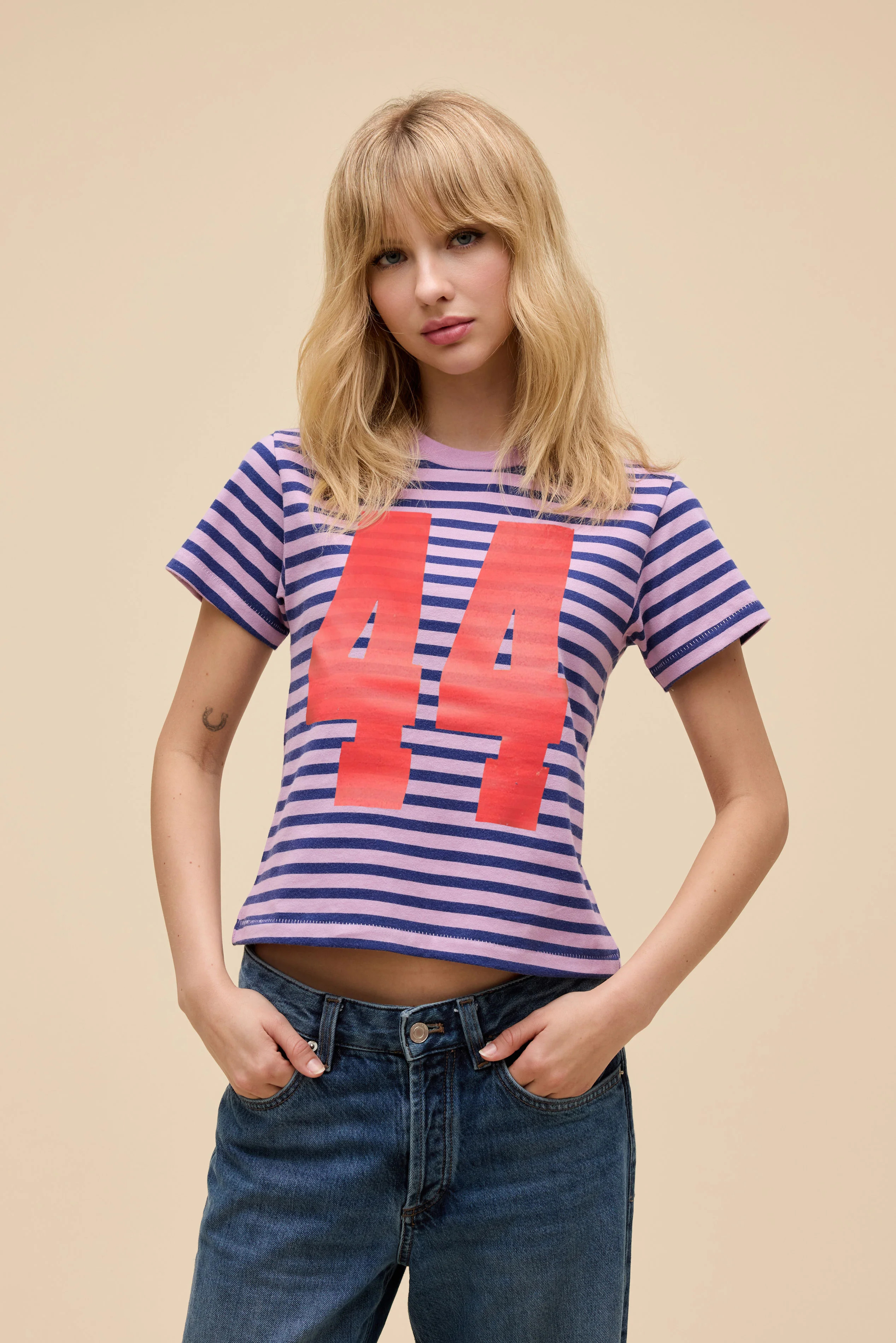44 Stripe Vintage Tee in Purple | 100% Cotton T-Shirt in Hazy Orchid | Daydreamer