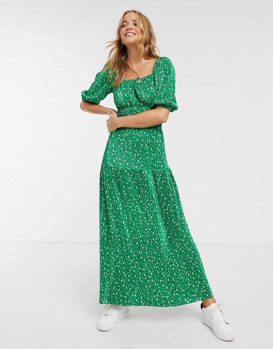 ASOS DESIGN plisse maxi dress in green floral ditsy print-Multi | ASOS (Global)