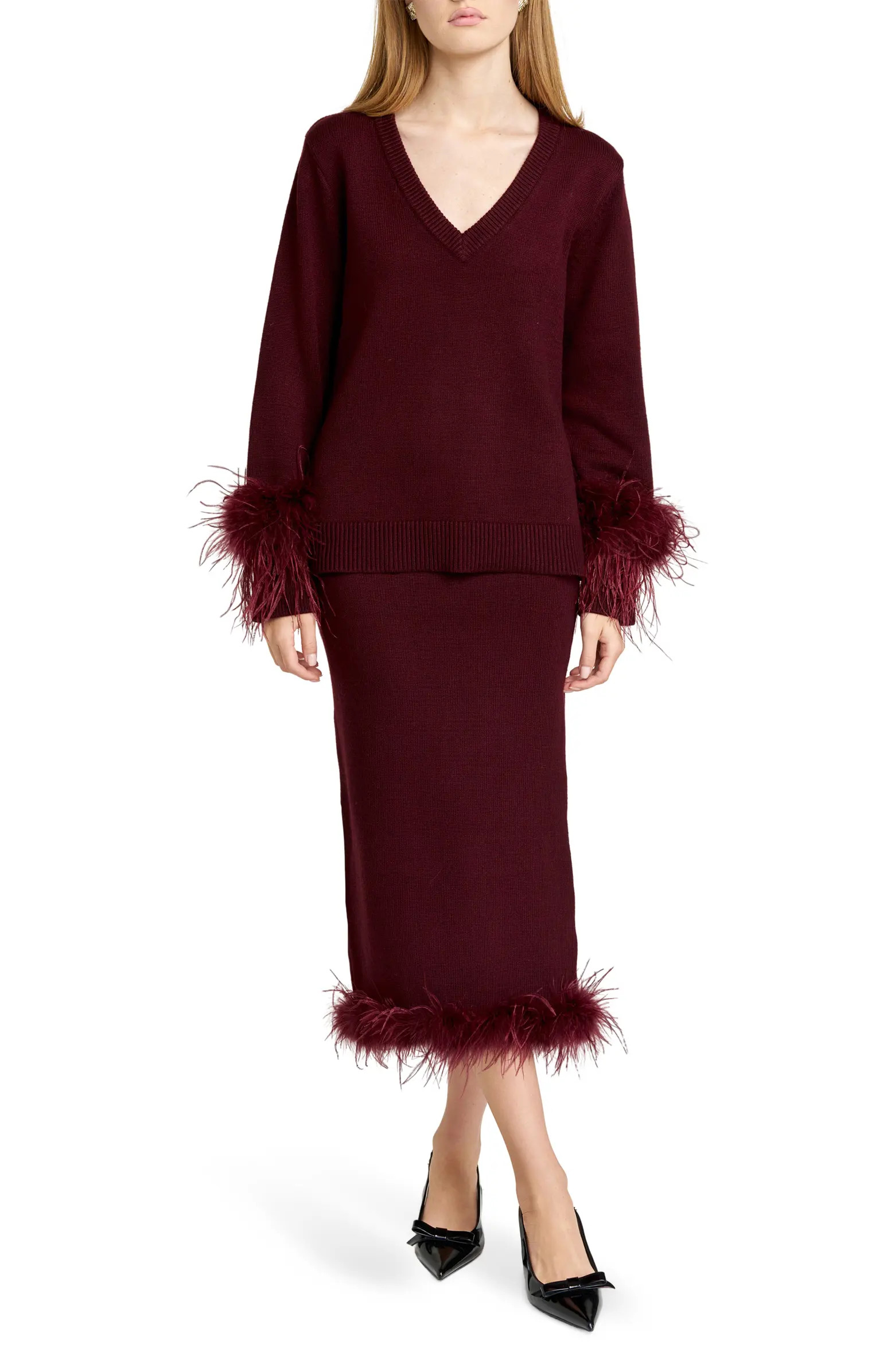 WAYF Bethany Feather Trim Knit Skirt | Nordstrom | Nordstrom