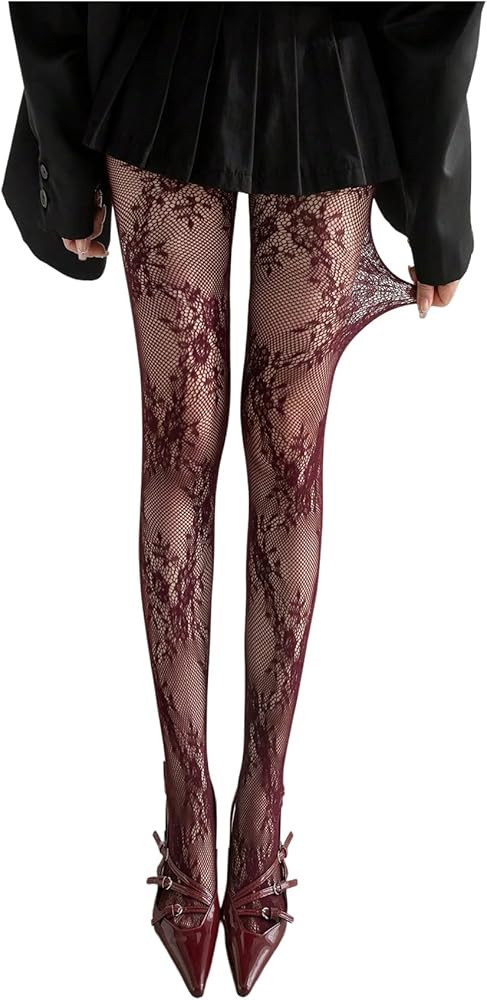 Milumia Women's Floral Lace Tights Patterned Fishnet Pantyhose Sexy Vintage Stockings | Amazon (US)