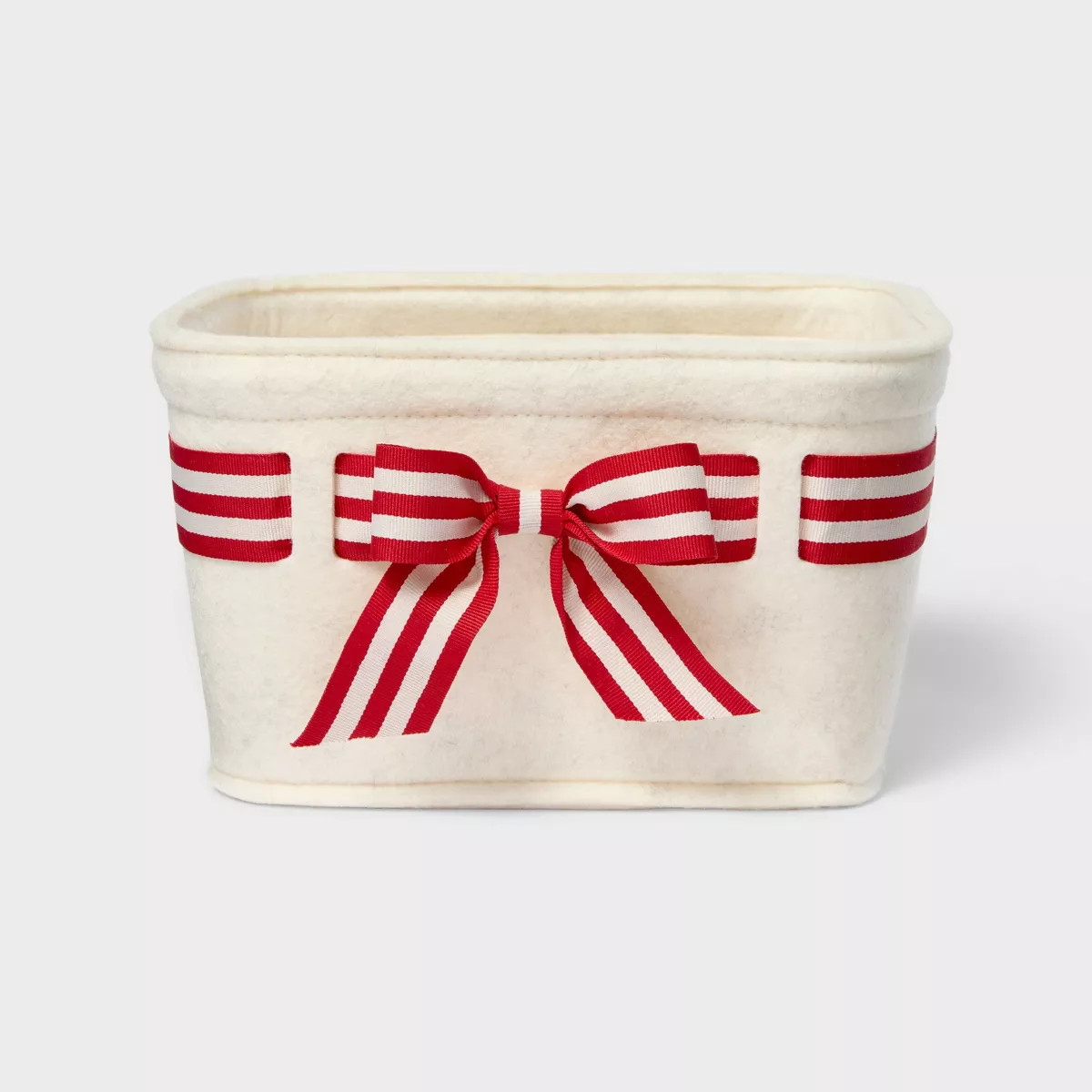 Holiday Basket Felt Ivory with Stripe Red Bow - Threshold™ | Target