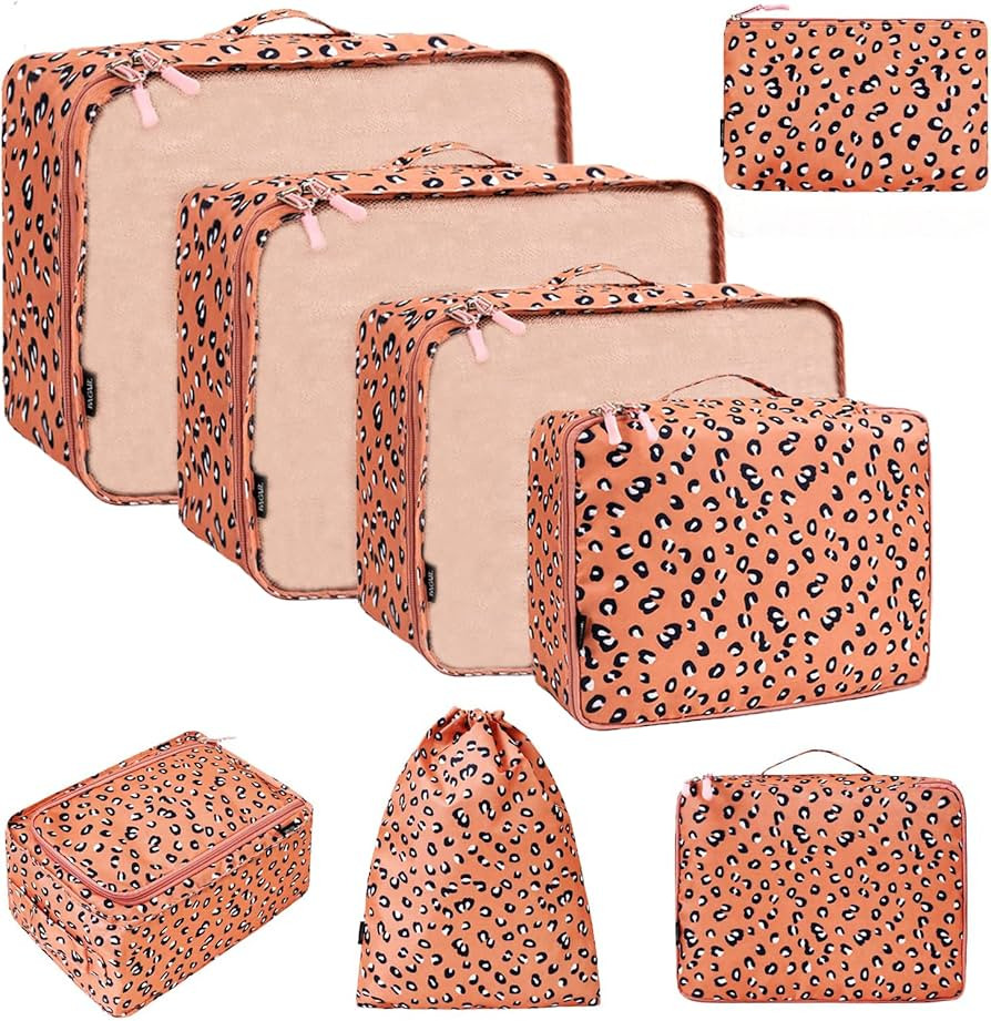 BAGAIL 8 Set Packing Cubes Luggage Packing Organizers for Travel Accessories-Pink Leopard | Amazon (US)