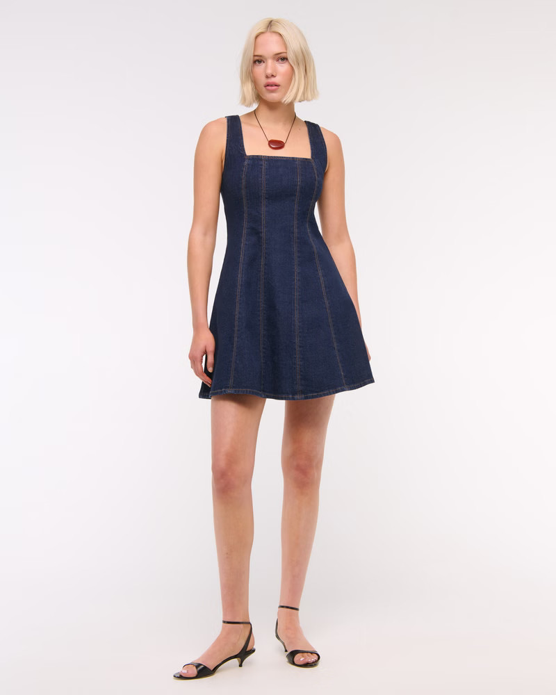Women's The A&F Mila Squareneck Denim Mini Dress | Women's Dresses & Jumpsuits | Abercrombie.com | Abercrombie & Fitch (US)