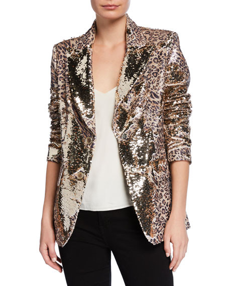 Berek Plus Size Sequin Leopard-Print Two-Button Blazer | Neiman Marcus