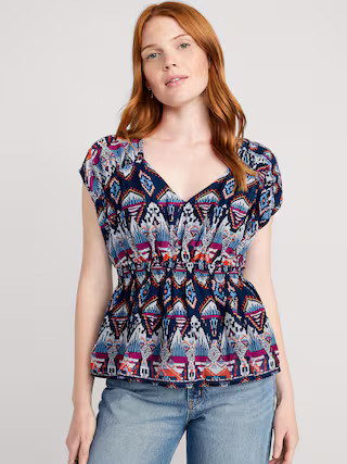 Waist-Defined Printed Dolman-Sleeve Top for Women | Old Navy (US)