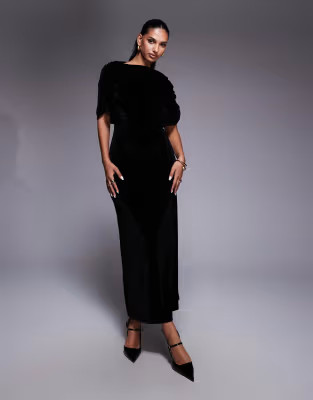 ASOS DESIGN velvet cape maxi dress in black | ASOS | ASOS (Global)