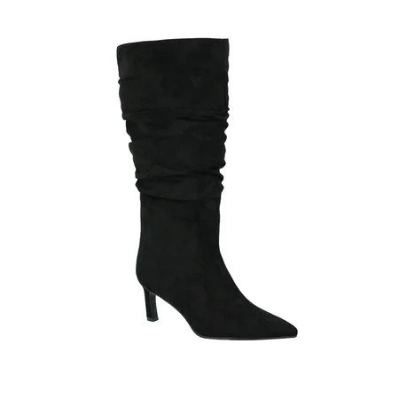 Time and Tru Women's Faux Suede Slouch Boots with Kitten Heels, Wide Width Available | Walmart (US)