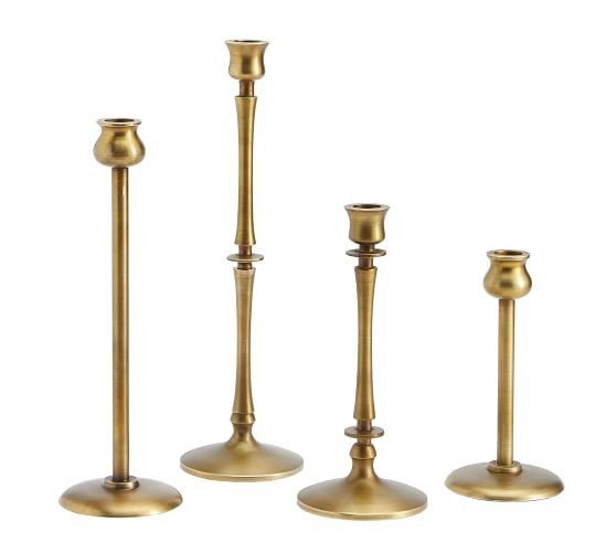 Candleholders Brass, Set of 4, Living Room Fall Decor Ideas, Fall Decorative Pillows, Candleholders | Pottery Barn (US)