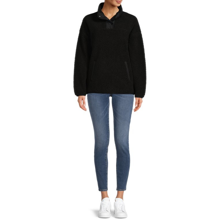 Time and Tru Women's and Plus Quarter Snap Faux Sherpa Jacket | Walmart (US)