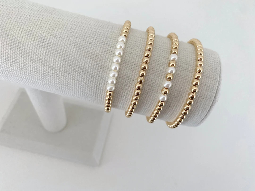 14k gold pearl stacking bracelets | pearl bracelets | stacking bracelets | stackable bracelets | ... | Etsy (US)
