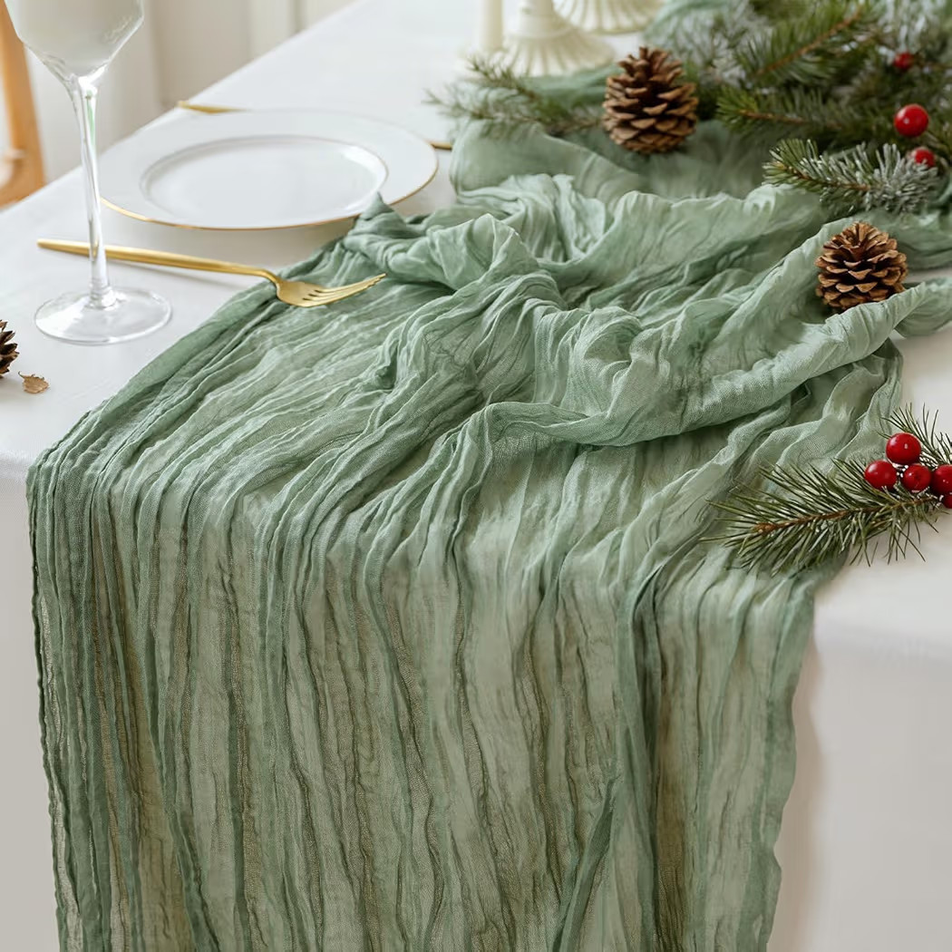Sioloc 1 Pack Sage Green Cheesecloth Table Runner Fall Autumn Decor for Home 10ft Table Cloth for... | Amazon (US)